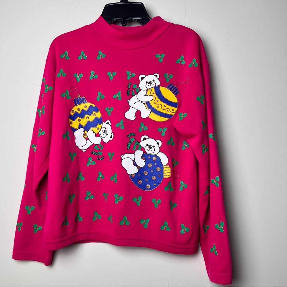 Papermoon Pink Sweater Bear Ornaments Design Christmas sweatshirt medium novelty